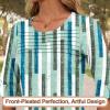 image:imageBlingfit Womens Tops 34 Length Sleeve Dressy Casual Shirts Bell Sleeve Front Pleated Fasion Trendy Summer Blouses 2026Bline Stitching