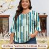image:imageBlingfit Womens Tops 34 Length Sleeve Dressy Casual Shirts Bell Sleeve Front Pleated Fasion Trendy Summer Blouses 2026Bline Stitching