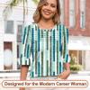 image:imageBlingfit Womens Tops 34 Length Sleeve Dressy Casual Shirts Bell Sleeve Front Pleated Fasion Trendy Summer Blouses 2026Bline Stitching