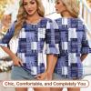 image:imageBlingfit Womens Tops 34 Length Sleeve Dressy Casual Shirts Bell Sleeve Front Pleated Fasion Trendy Summer Blouses 2026Blue CL