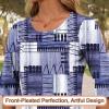 image:imageBlingfit Womens Tops 34 Length Sleeve Dressy Casual Shirts Bell Sleeve Front Pleated Fasion Trendy Summer Blouses 2026Blue CL
