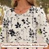 image:imageBlingfit Womens Tops 34 Length Sleeve Dressy Casual Shirts Bell Sleeve Front Pleated Fasion Trendy Summer Blouses 2026Bmaple Leaf Black Flower