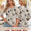 image:imageBlingfit Womens Tops 34 Length Sleeve Dressy Casual Shirts Bell Sleeve Front Pleated Fasion Trendy Summer Blouses 2026Bmaple Leaf Black Flower