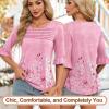 image:imageBlingfit Womens Tops 34 Length Sleeve Dressy Casual Shirts Bell Sleeve Front Pleated Fasion Trendy Summer Blouses 2026Bpink Background Printing