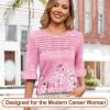 image:imageBlingfit Womens Tops 34 Length Sleeve Dressy Casual Shirts Bell Sleeve Front Pleated Fasion Trendy Summer Blouses 2026Bpink Background Printing