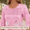 image:imageBlingfit Womens Tops 34 Length Sleeve Dressy Casual Shirts Bell Sleeve Front Pleated Fasion Trendy Summer Blouses 2026Bpink Background Printing