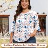 image:imageBlingfit Womens Tops 34 Length Sleeve Dressy Casual Shirts Bell Sleeve Front Pleated Fasion Trendy Summer Blouses 2026Bpink Flowers and Blue Leaves