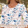 image:imageBlingfit Womens Tops 34 Length Sleeve Dressy Casual Shirts Bell Sleeve Front Pleated Fasion Trendy Summer Blouses 2026Bpink Flowers and Blue Leaves