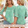 image:imageBlingfit Womens Tops 34 Length Sleeve Dressy Casual Shirts Bell Sleeve Front Pleated Fasion Trendy Summer Blouses 2026Bpink Flowers on Green Background