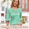 image:imageBlingfit Womens Tops 34 Length Sleeve Dressy Casual Shirts Bell Sleeve Front Pleated Fasion Trendy Summer Blouses 2026Bpink Flowers on Green Background