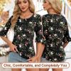 image:imageBlingfit Womens Tops 34 Length Sleeve Dressy Casual Shirts Bell Sleeve Front Pleated Fasion Trendy Summer Blouses 2026Bred Flowers on Black Background