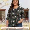 image:imageBlingfit Womens Tops 34 Length Sleeve Dressy Casual Shirts Bell Sleeve Front Pleated Fasion Trendy Summer Blouses 2026Bred Flowers on Black Background
