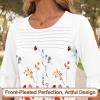 image:imageBlingfit Womens Tops 34 Length Sleeve Dressy Casual Shirts Bell Sleeve Front Pleated Fasion Trendy Summer Blouses 2026Bred Flowers on White Background