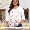 image:imageBlingfit Womens Tops 34 Length Sleeve Dressy Casual Shirts Bell Sleeve Front Pleated Fasion Trendy Summer Blouses 2026Bred Flowers on White Background