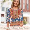 image:imageBlingfit Womens Tops 34 Length Sleeve Dressy Casual Shirts Bell Sleeve Front Pleated Fasion Trendy Summer Blouses 2026Brof