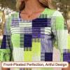 image:imageBlingfit Womens Tops 34 Length Sleeve Dressy Casual Shirts Bell Sleeve Front Pleated Fasion Trendy Summer Blouses 2026Green Bk