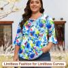 image:imageBlingfit Womens Tops 34 Length Sleeve Dressy Casual Shirts Bell Sleeve Front Pleated Fasion Trendy Summer Blouses 2026Light Blue Tiedye