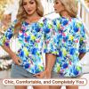 image:imageBlingfit Womens Tops 34 Length Sleeve Dressy Casual Shirts Bell Sleeve Front Pleated Fasion Trendy Summer Blouses 2026Light Blue Tiedye