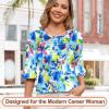 image:imageBlingfit Womens Tops 34 Length Sleeve Dressy Casual Shirts Bell Sleeve Front Pleated Fasion Trendy Summer Blouses 2026Light Blue Tiedye