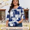 image:imageBlingfit Womens Tops 34 Length Sleeve Dressy Casual Shirts Bell Sleeve Front Pleated Fasion Trendy Summer Blouses 2026Navy Blue Strip