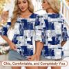 image:imageBlingfit Womens Tops 34 Length Sleeve Dressy Casual Shirts Bell Sleeve Front Pleated Fasion Trendy Summer Blouses 2026Navy Blue Strip