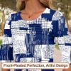image:imageBlingfit Womens Tops 34 Length Sleeve Dressy Casual Shirts Bell Sleeve Front Pleated Fasion Trendy Summer Blouses 2026Navy Blue Strip