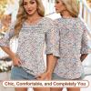 image:imageBlingfit Womens Tops 34 Length Sleeve Dressy Casual Shirts Bell Sleeve Front Pleated Fasion Trendy Summer Blouses 2026Pink Blue Flower