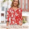 image:imageBlingfit Womens Tops 34 Length Sleeve Dressy Casual Shirts Bell Sleeve Front Pleated Fasion Trendy Summer Blouses 2026Red Background With White Flowers