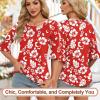 image:imageBlingfit Womens Tops 34 Length Sleeve Dressy Casual Shirts Bell Sleeve Front Pleated Fasion Trendy Summer Blouses 2026Red Background With White Flowers