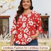image:imageBlingfit Womens Tops 34 Length Sleeve Dressy Casual Shirts Bell Sleeve Front Pleated Fasion Trendy Summer Blouses 2026Red Background With White Flowers