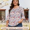 image:imageBlingfit Womens Tops 34 Length Sleeve Dressy Casual Shirts Bell Sleeve Front Pleated Fasion Trendy Summer Blouses 2026Red Flowers and Blue Leaves