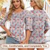 image:imageBlingfit Womens Tops 34 Length Sleeve Dressy Casual Shirts Bell Sleeve Front Pleated Fasion Trendy Summer Blouses 2026Red Flowers and Blue Leaves