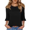 image:imageBlingfit Womens Tops 34 Length Sleeve Dressy Casual Shirts Bell Sleeve Front Pleated Fasion Trendy Summer Blouses 2026Ablack