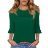 image:imageBlingfit Womens Tops 34 Length Sleeve Dressy Casual Shirts Bell Sleeve Front Pleated Fasion Trendy Summer Blouses 2026Adark Green