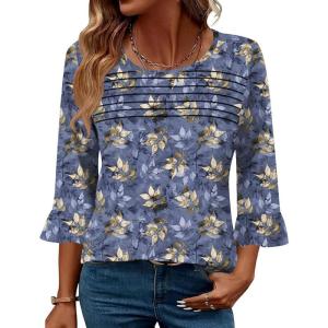 image:imageBlingfit Womens Tops 34 Length Sleeve Dressy Casual Shirts Bell Sleeve Front Pleated Fasion Trendy Summer Blouses 2026Bgbl