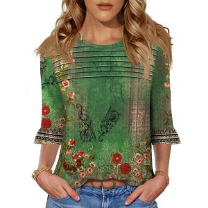 image:imageBlingfit Womens Tops 34 Length Sleeve Dressy Casual Shirts Bell Sleeve Front Pleated Fasion Trendy Summer Blouses 2026Bglf