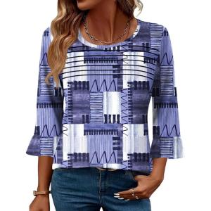 image:imageBlingfit Womens Tops 34 Length Sleeve Dressy Casual Shirts Bell Sleeve Front Pleated Fasion Trendy Summer Blouses 2026Blue CL