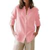 image:imagesiliteelon Button Down Shirts for Women Oxford Shirt Cotton Dress Shirts Collared Long Sleeve Wrinkle Free Blouse TopsC Misty Rose