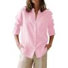 image:imagesiliteelon Button Down Shirts for Women Oxford Shirt Cotton Dress Shirts Collared Long Sleeve Wrinkle Free Blouse TopsC Pink