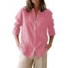 image:imagesiliteelon Button Down Shirts for Women Oxford Shirt Cotton Dress Shirts Collared Long Sleeve Wrinkle Free Blouse TopsD Rose Pink