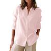 image:imagesiliteelon Button Down Shirts for Women Oxford Shirt Cotton Dress Shirts Collared Long Sleeve Wrinkle Free Blouse TopsB Light Pink