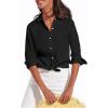 image:imagesiliteelon Button Down Shirts for Women Oxford Shirt Cotton Dress Shirts Collared Long Sleeve Wrinkle Free Blouse TopsC Black