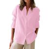 image:imagesiliteelon Button Down Shirts for Women Oxford Shirt Cotton Dress Shirts Collared Long Sleeve Wrinkle Free Blouse TopsC Pink