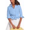 image:imagesiliteelon Button Down Shirts for Women Oxford Shirt Cotton Dress Shirts Collared Long Sleeve Wrinkle Free Blouse TopsD Blue