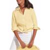 image:imagesiliteelon Button Down Shirts for Women Oxford Shirt Cotton Dress Shirts Collared Long Sleeve Wrinkle Free Blouse TopsD Light Yellow