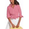 image:imagesiliteelon Button Down Shirts for Women Oxford Shirt Cotton Dress Shirts Collared Long Sleeve Wrinkle Free Blouse TopsD Rose Pink
