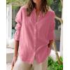 image:imagesiliteelon Button Down Shirts for Women Oxford Shirt Cotton Dress Shirts Collared Long Sleeve Wrinkle Free Blouse TopsD Rose Pink