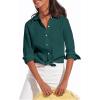 image:imagesiliteelon Button Down Shirts for Women Oxford Shirt Cotton Dress Shirts Collared Long Sleeve Wrinkle Free Blouse TopsDark Green