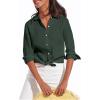 image:imagesiliteelon Button Down Shirts for Women Oxford Shirt Cotton Dress Shirts Collared Long Sleeve Wrinkle Free Blouse TopsDark Olive