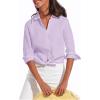 image:imagesiliteelon Button Down Shirts for Women Oxford Shirt Cotton Dress Shirts Collared Long Sleeve Wrinkle Free Blouse TopsLilac